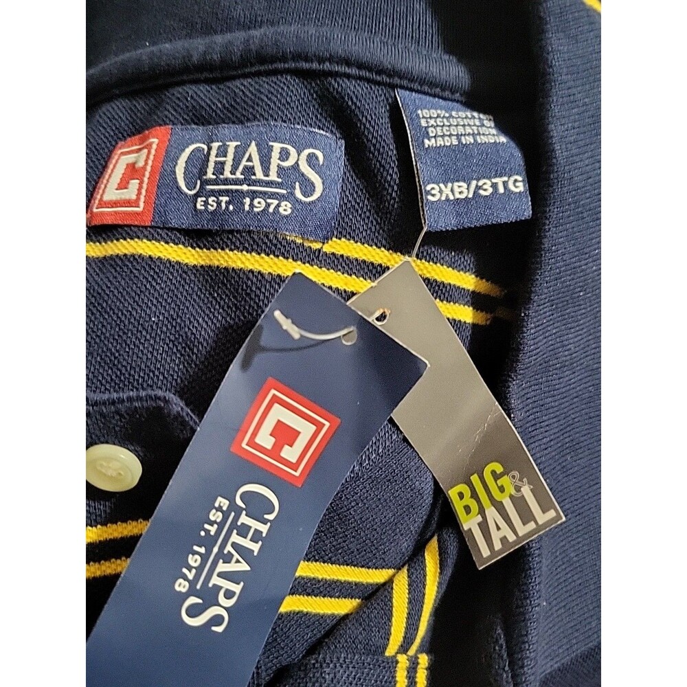 (#5) CHAPS LONG SLEEVE PULLOVER SHIRT SIZE MEN'S 3XB BLUE With Yellow Stripes - Picture 8 of 8
